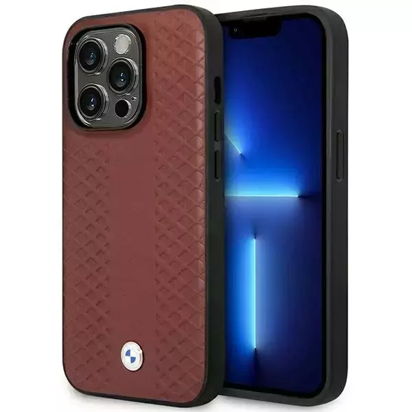 Etui für das Telefon BMW BMHMP14L22RFGR für das Apple iPhone 14 Pro 6,1" burgundy/burgundy Leather Diamond Pattern MagSafe