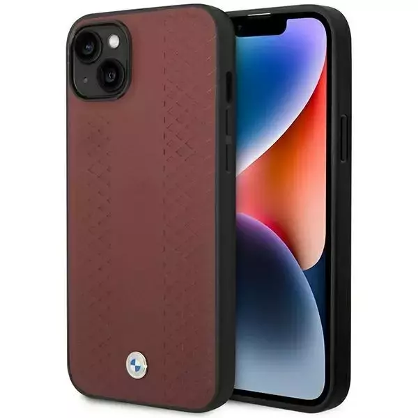 Etui na telefon BMW BMHCP14S22RFGR für Apple iPhone 14 6,1" burgundy/burgundy Leather Diamond Pattern