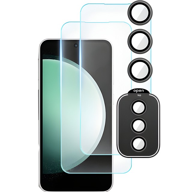 Gehärtetes Glas für Samsung Galaxy S23 FE, 2x Displayschutzfolie, 1x Kameralinsenglas-Set