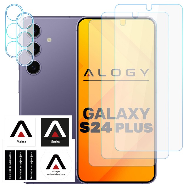 Gehärtetes Glas für Samsung Galaxy S24 Plus 3x Displayschutzfolie 2x Kameralinse Lens Pro 9H Alogy Glass Set