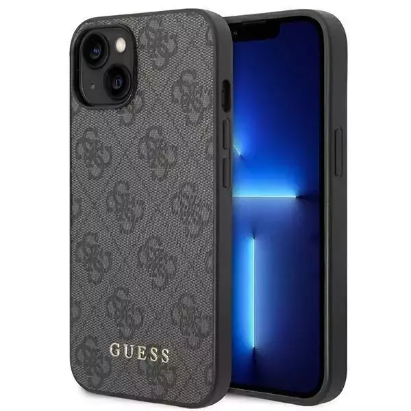 Guess Do iPhone 14 6.1" Szary/Grey Hard Case 4G Metal Gold Logo