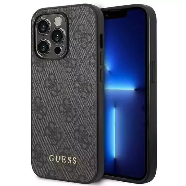 Guess Do iPhone 14 Pro 6.1" Szary/Grey Hard Case 4G Metal Gold Logo