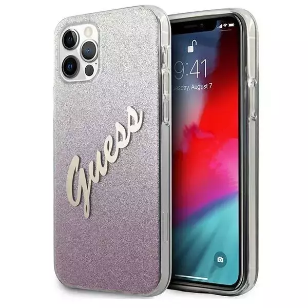 Guess GUHCP12MPCUGLSPI iPhone 12/12 Pro 6,1" różowy/pink Hardcase Glitter Gradient Script