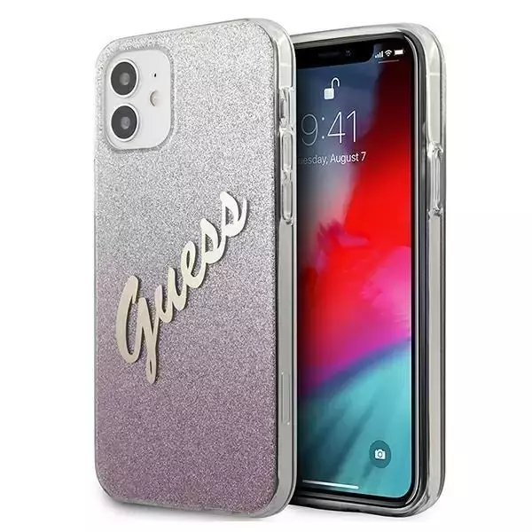 Guess GUHCP12SPCUGLSPI iPhone 12 mini 5,4" różowy/pink Hardcase Glitter Gradient Script