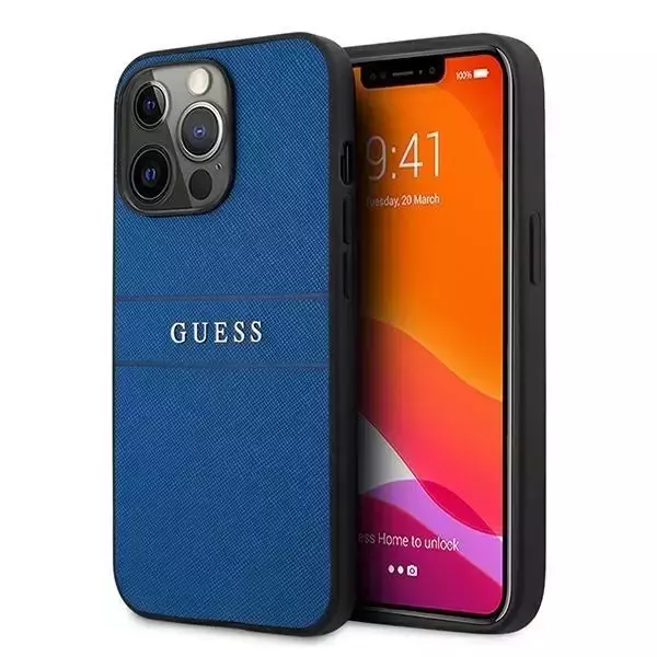 Guess GUHCP13LPSASBBL iPhone 13 Pro / 13 6,1" Niebieski/Blue Saffiano Strap