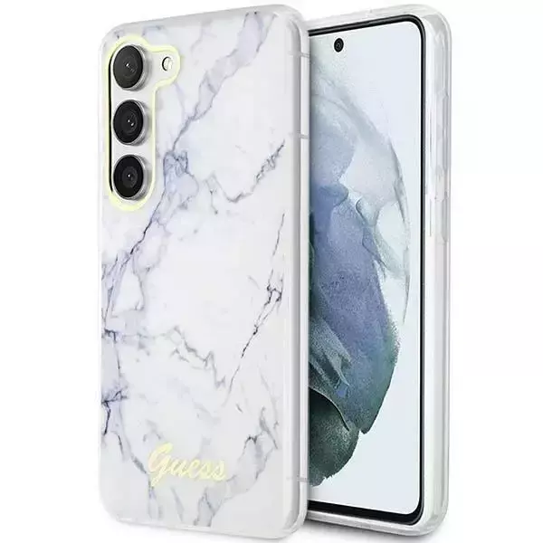 Guess GUHCS23SPCUMAH Hülle für Samsung Galaxy S23 S911 weiß/weiß Hardcase Marble