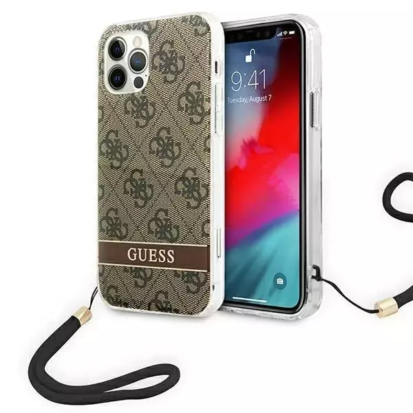 Guess GUOHCP12MH4STW Hülle für Apple iPhone 12/12 Pro braun/braun Hardcase 4G Print Strap