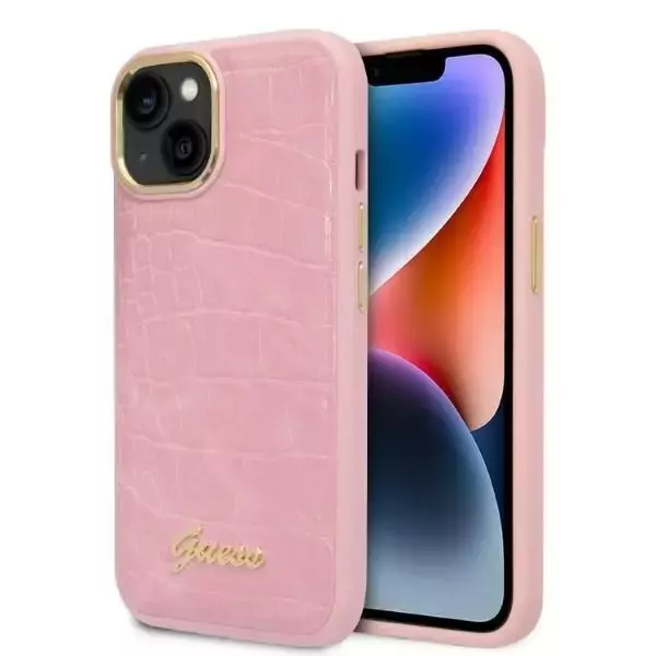 Handyhülle Guess GUHCP14MHGCRHP für Apple iPhone 14 Plus 6,7" rosa/rosa Hardcase Croco Collection