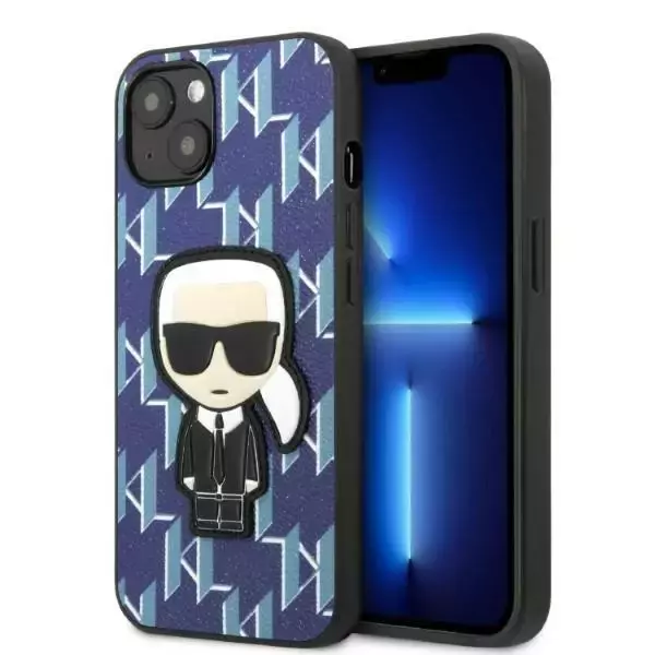 Handyschutzhülle Karl Lagerfeld KLHCP13SPMNIKBL für Apple iPhone 13 Mini 5.4" Hardcase blau/blau Monogram Ikonik Patch