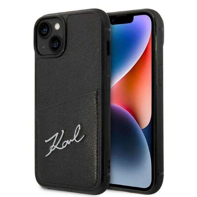 Handyschutzhülle Karl Lagerfeld KLHCP14SCSSK für Apple iPhone 14 6.1" Hardcase schwarz/schwarz Signature Logo Cardslot