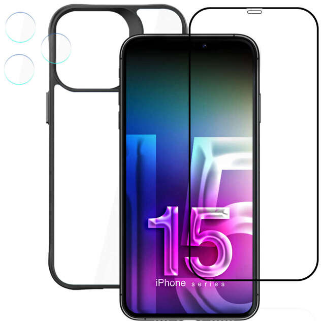 Hülle Glas-Bildschirmlinse für iPhone 15 Pro Max Set 3mk Comfort Set 4in1 Hülle Linse gehärtet