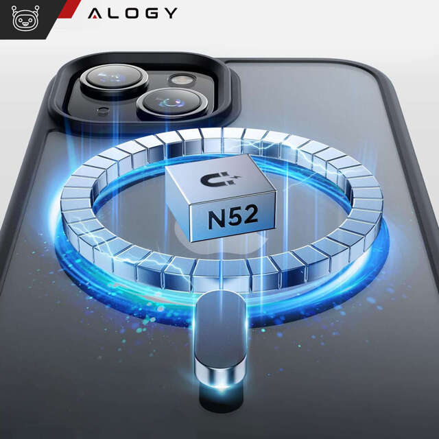 Hülle für iPhone 15 MagSafe Matt Case Cover mattiert Alogy Ring gepanzerte  Handyhülle Schwarz 