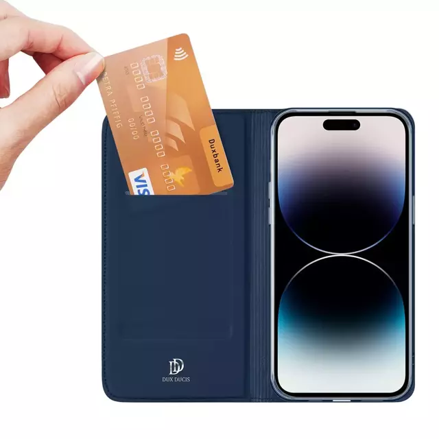 Hülle für iPhone 15 Pro Max, Cover mit Klappe und Brieftasche Dux Ducis Skin Pro - blau