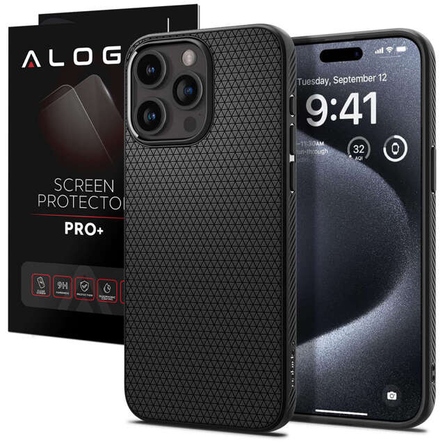 Hülle für iPhone 15 Pro Max Spigen Liquid Air Case, Gehäuse, schützende Rückseite, mattschwarzes Glas