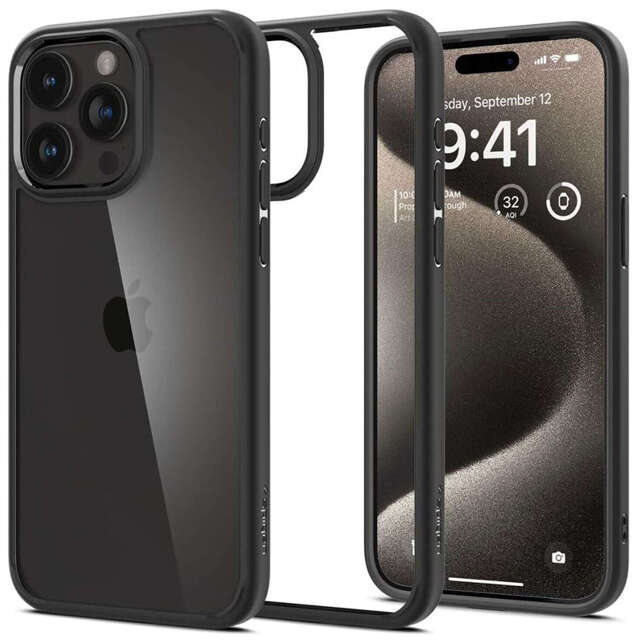 Hülle für iPhone 15 Pro Max Spigen Ultra Hybrid Case, mattschwarze Rückseite