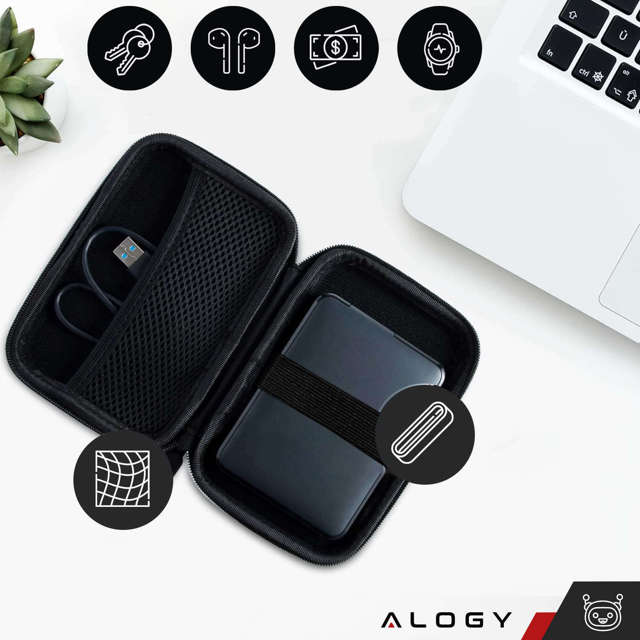 Hülle x3 Set große Box mit Reißverschluss Alogy Protect Cover universal für Zubehör Kopfhörer Kabel Ladegerät Schwarz