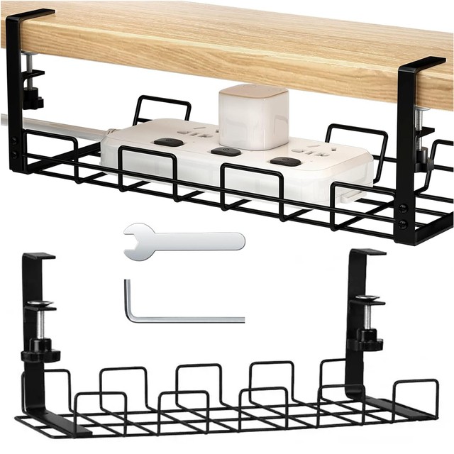 Kabel-Organizer-Halterung für Kabel, Schreibtischstreifen unter dem Schreibtisch, Aluminium, 38,5 cm, Alogy Black