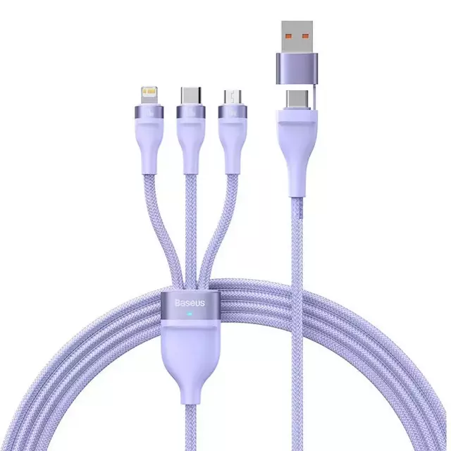 Kabel USB 3w1 Baseus Flash Series 2, USB-C Micro-USB Lightning, 100W, 1,2m (Fioletowy)