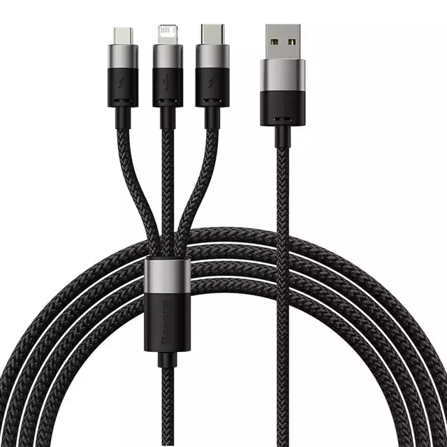 Kabel USB 3w1 Baseus StarSpeed, USB-C Micro-USB Lightning, 3,5A, 1,2m (schwarz)