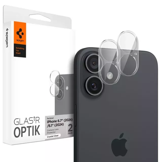 Kameraschutz aus gehärtetem Glas Spigen Optik.Tr „EZ FIT“ Kameraschutz 2ER-PACK für Apple iPhone iPhone 16/16 Plus Kristallklar