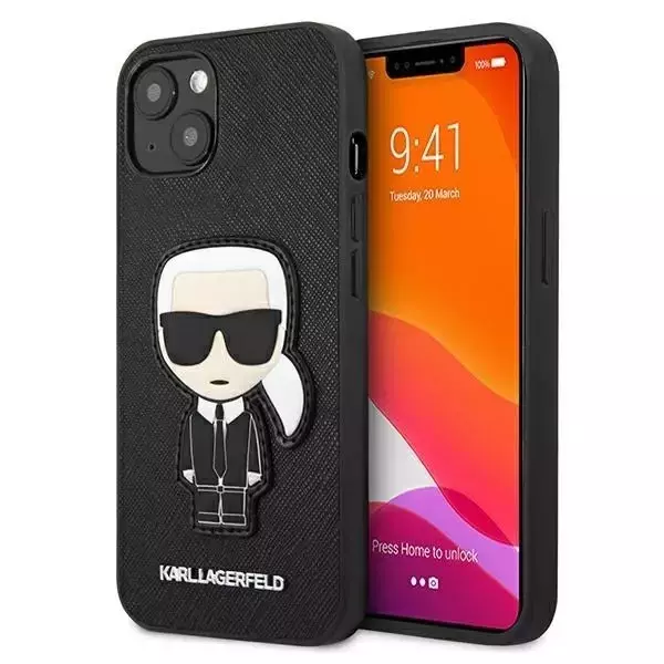 Karl Lagerfeld KLHCP13SOKPK iPhone 13 mini 5,4" Czarny/Black Hardcase Saffiano Ikonik Karl`s Patch