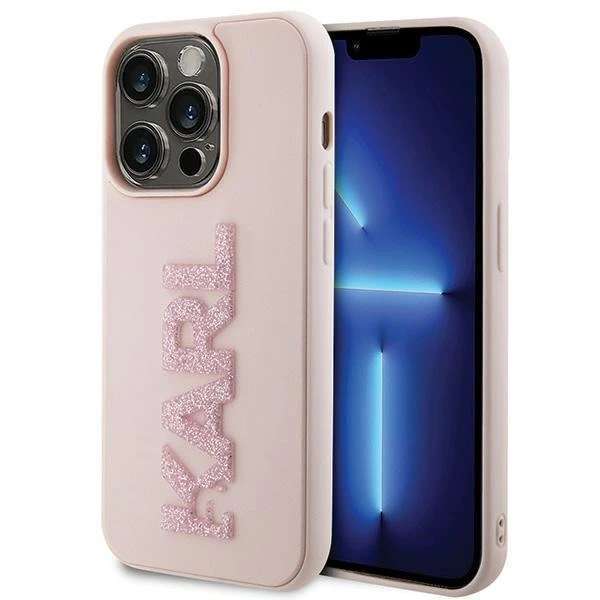 Karl Lagerfeld KLHCP15L3DMBKCP Hülle für iPhone 15 Pro 6,1" rosa/rosa Hartschale mit 3D-Gummi-Glitzerlogo