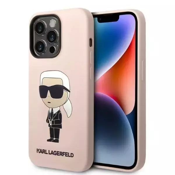 Karl Lagerfeld KLHMP14XSNIKBCP Hülle für iPhone 14 Pro Max 6.7" Iconic Silicone Hardcase Rot/Rosa