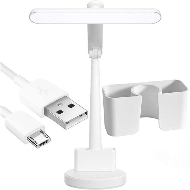 LED-Schreibtischlampe, Nachttischlampe, USB-Schreibtischlampe, Touch-verstellbar, Organizer und Telefonständer, Weiß