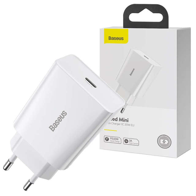 Ladegerät Baseus Speed ​​​​Mini Schnellladegerät USB-C PD 3A 20W Weiß