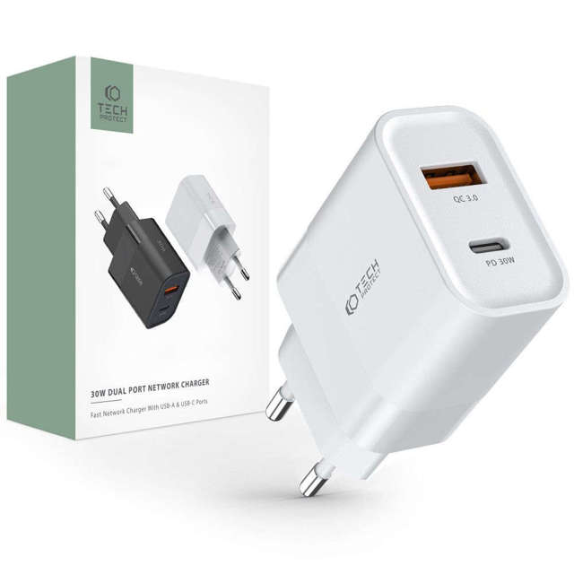 Ladegerät C30W 2-Port USB-C - USB PD30W / QC3.0 Weiß