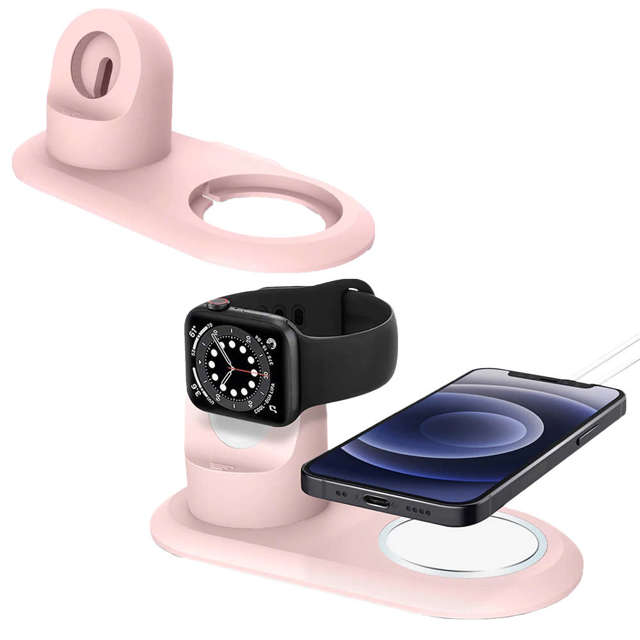 Ladehalterung für MagSafe 2in1 Alogy Ständer für Apple Watch / iPhone 12 13 Pink