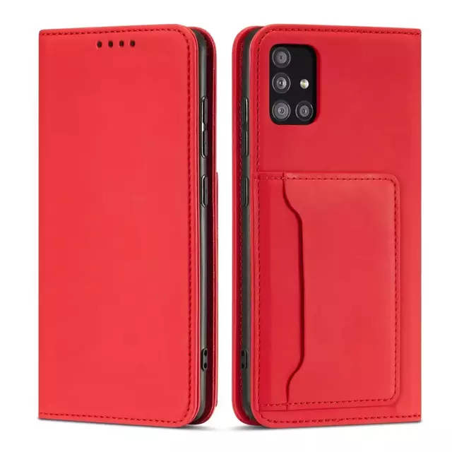 Magnet Kartenetui Hülle für Samsung Galaxy A12 5G Tasche Geldbörse Kartenhalter Rot