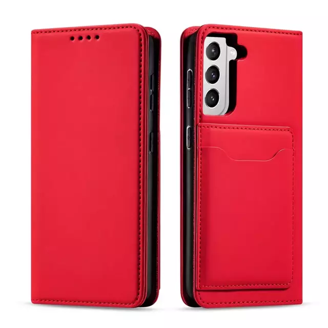 Magnet Kartenetui für Samsung Galaxy S22 (S22 Plus) Etui Geldbörse Kartenhalter Rot