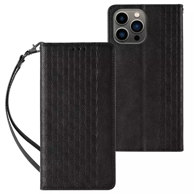 Magnetband-Hülle für iPhone 12 Pro, Tasche, Brieftasche, Mini-Lanyard-Anhänger, schwarz