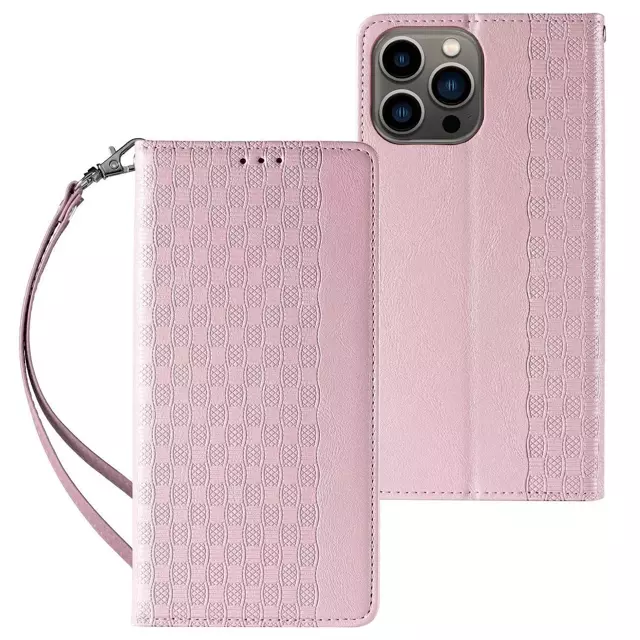 Magnetband-Hülle für iPhone 13 Pro, Tasche, Brieftasche, Mini-Lanyard-Anhänger, Rosa