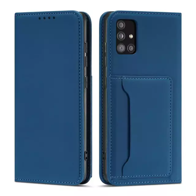 Magnetkartenetui Hülle für Samsung Galaxy A12 5G Tasche Brieftasche Kartenhalter blau