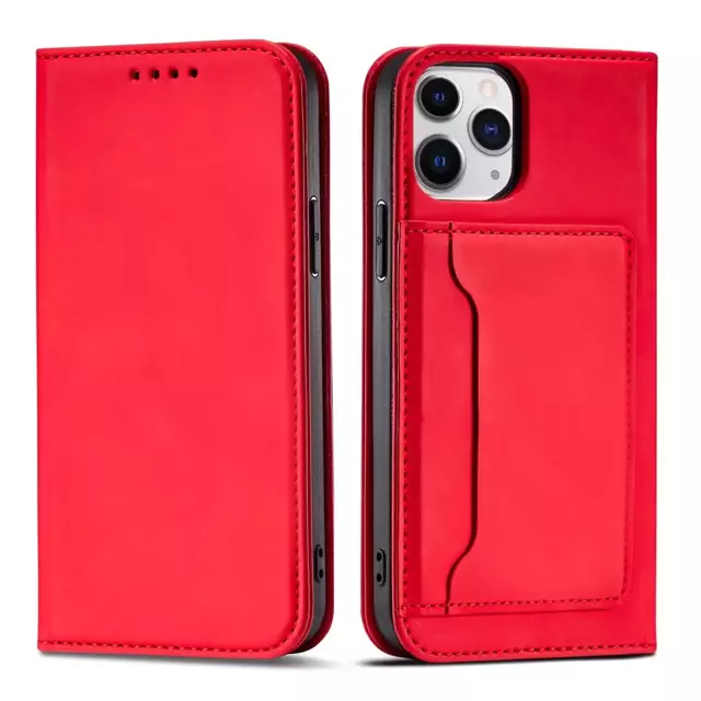 Magnetkartenhülle für iPhone 12 Pro Max Tasche Kartenetui Kartenhalter Rot