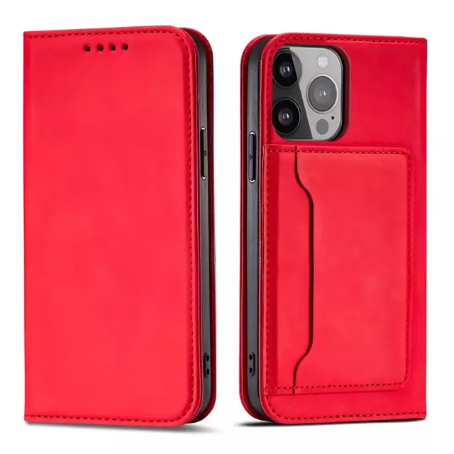 Magnetkartenhülle für iPhone 13 Pro Max Tasche Kartenetui Kartenhalter Rot