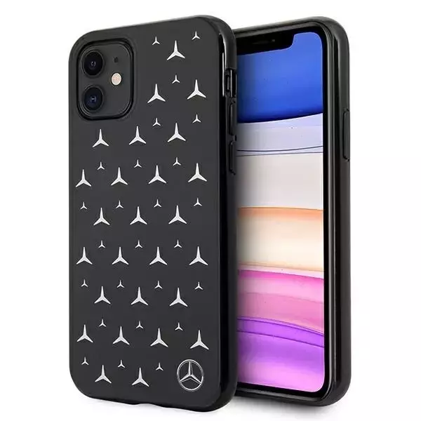 Mercedes MEHCN61ESPBK Schutzhülle für Apple iPhone 11 / Xr 6.1" schwarz/schwarz Hardcase Silver Stars Pattern