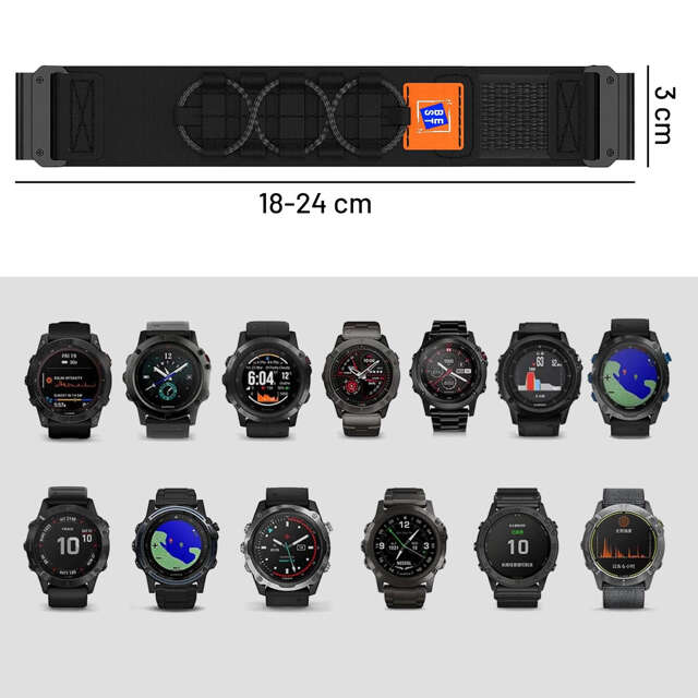 Nylonband für Garmin Fenix ​​​​5x / 6x / 7x / Pro / Descent / Tactix / Enduro (26 mm) Alogy Nylonband Schwarz