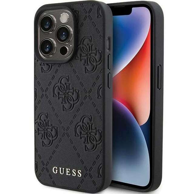 Original GUESS Hardcase GUHCP15LP4EPMK Hülle für iPhone 15 PRO (Quilted 4G Classic / schwarz)