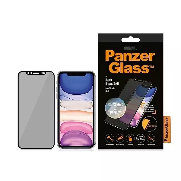 PanzerGlass E2E Super für iPhone Xr/11 Case Friendly, CamSlider Privacy schwarz/schwarz