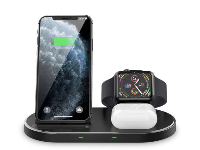 Qi 3in1 W55 kabelloses Induktionsladegerät für iPhone / AirPods / Watch Black