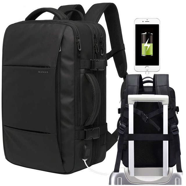 Reiserucksack Bange BackPack Business erweiterbarer Rucksack Geräumige  Tasche für 17,3-Zoll-Laptop mit USB-Anschluss Schwarz 