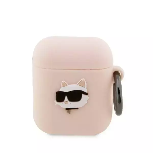 Schutzhülle für Kopfhörer Karl Lagerfeld KLA2RUNCHP für Apple AirPods 1/2 Abdeckung rosa/rosa Silikon Choupette Head 3D