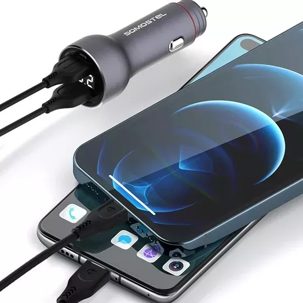 Somostel SMS-A89 Quick Charge QC 3.0 30W Autoladegerät Aluminium 2X USB Schwarz