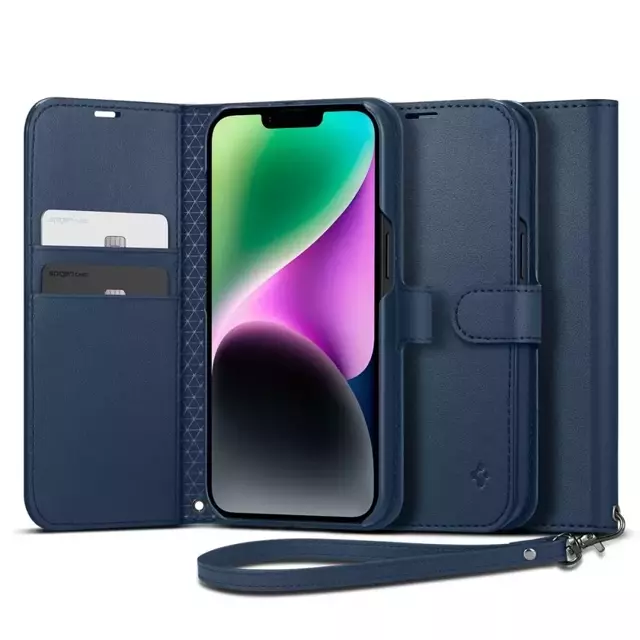 Spigen Brieftasche für das iPhone 14 in klassischem Blau