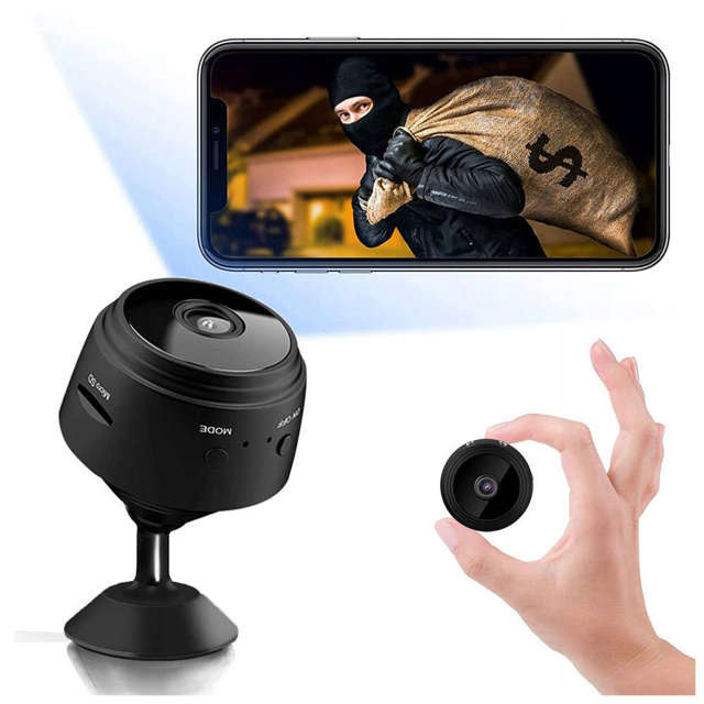 Spionagekamera Versteckte Erkennung Diskrete Mini-Webcam mit Datenübertragung WiFi Full HD IP schwarz