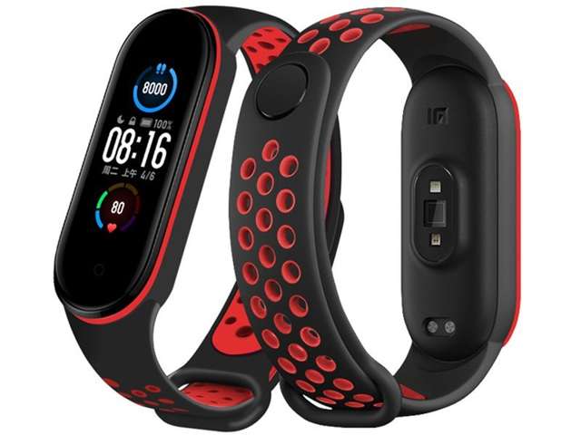 Sportarmband Alogy Band für Xiaomi Mi Band 5 schwarz und rot 5x Alogy Folie