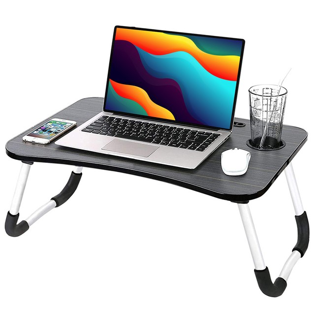 Tragbarer klappbarer Laptop-Tisch, Notebook-Tisch für Bett, Frühstück, Frühstück, Laptop-Ständer, MacBook, Schwarz